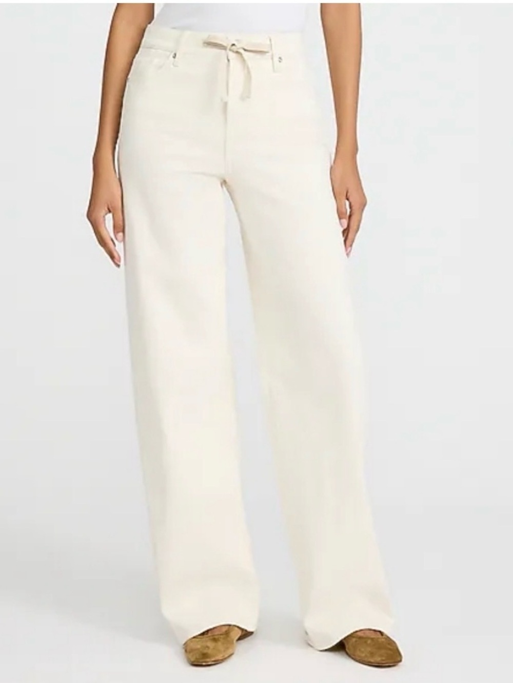 NWT Express High Waisted Ivory Wash Drawstring Wide Leg Jeans, size 10